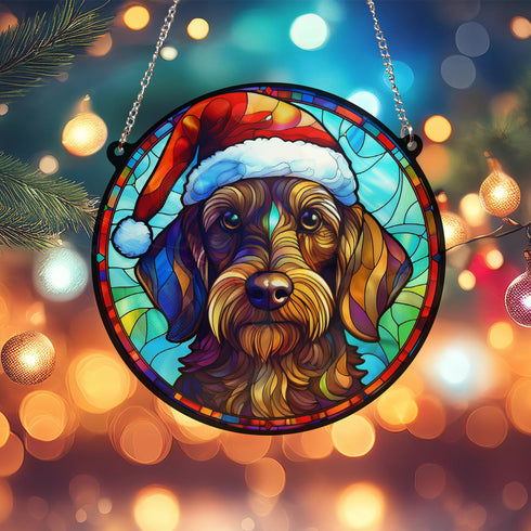 Dachshund Wirehaired Christmas Suncatcher